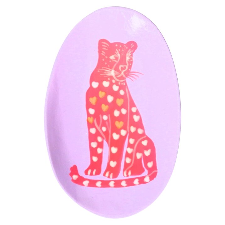 Love Plates, Dekoteller, Mangoholz, Motiv: Leopard, oval, lila
