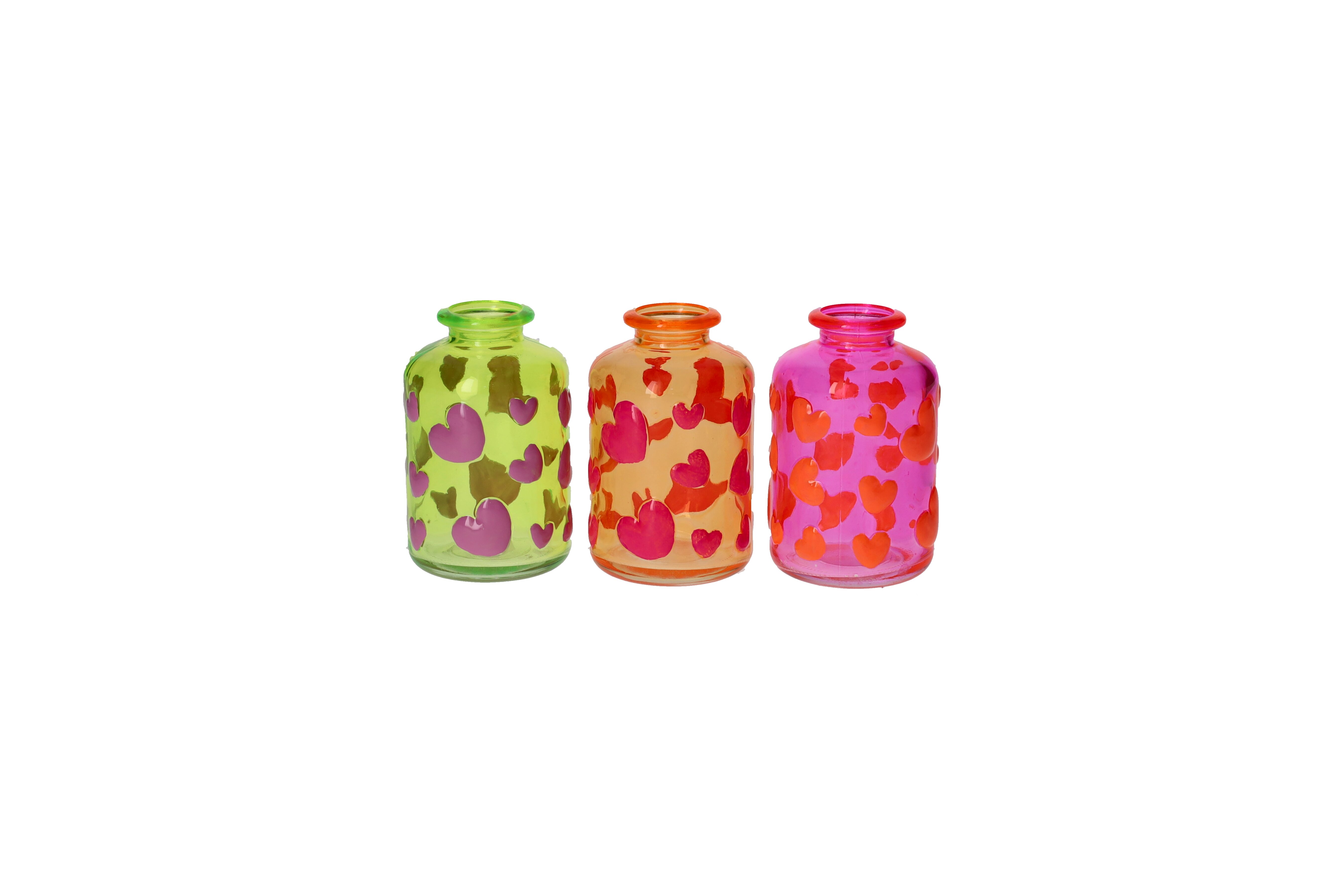 Jacquard, vase, assorted of 3pcs, heart,  orange, green, pink, sprayed