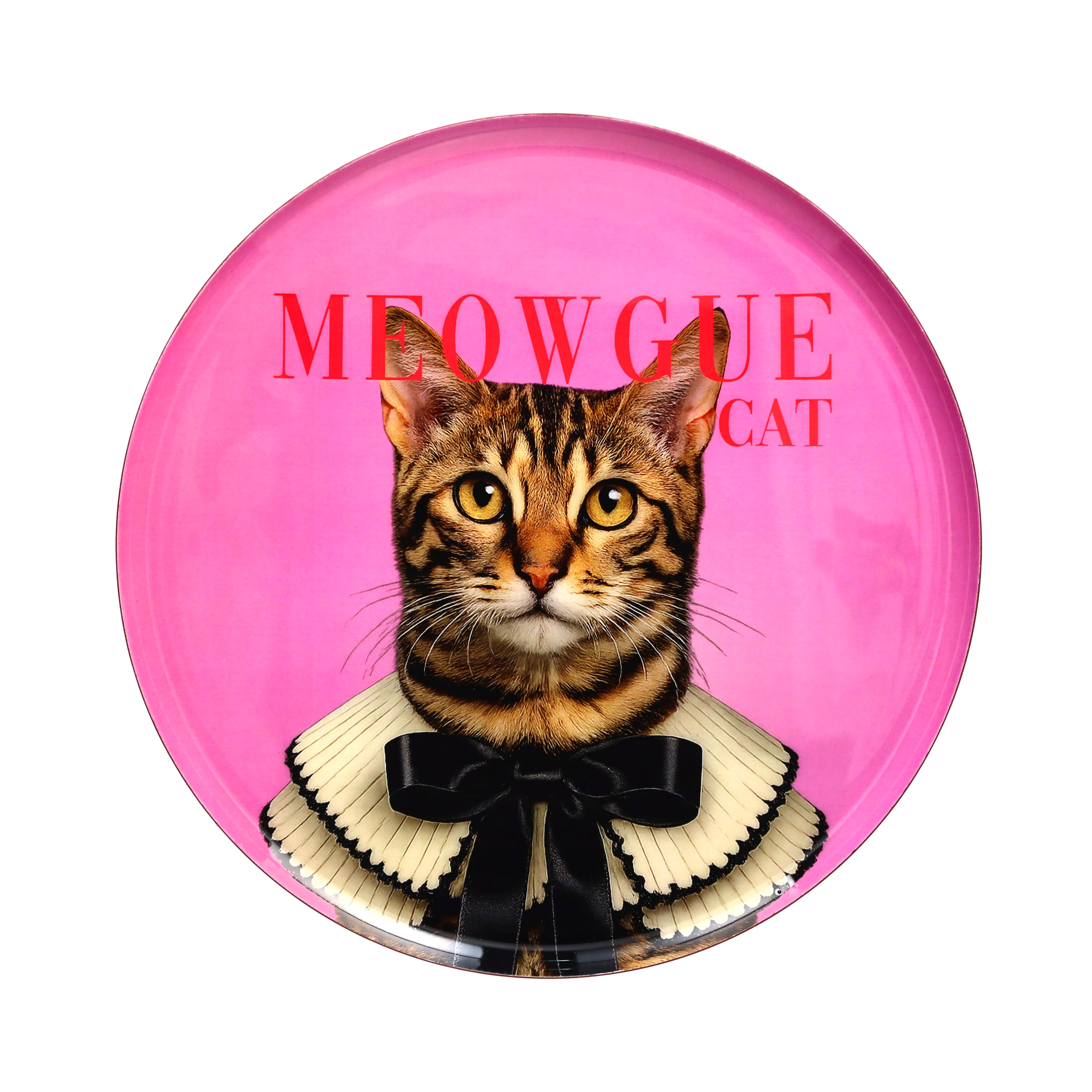 Love Trays, Dekotablett, M , Motiv: Meowgue cat Katze rund,  rosa