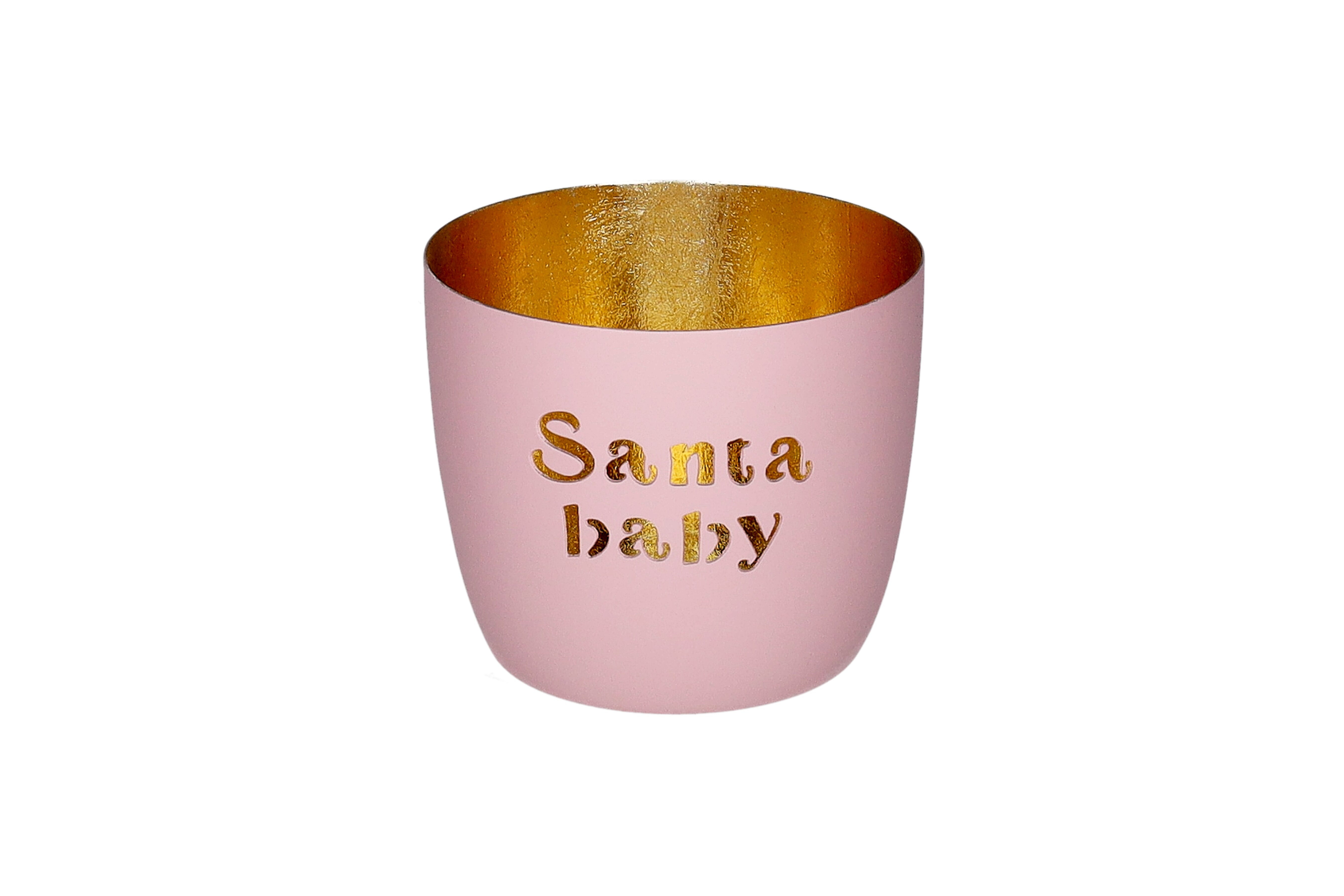 Madras, Windlicht, M, Motiv: Santa baby, rosa/gold