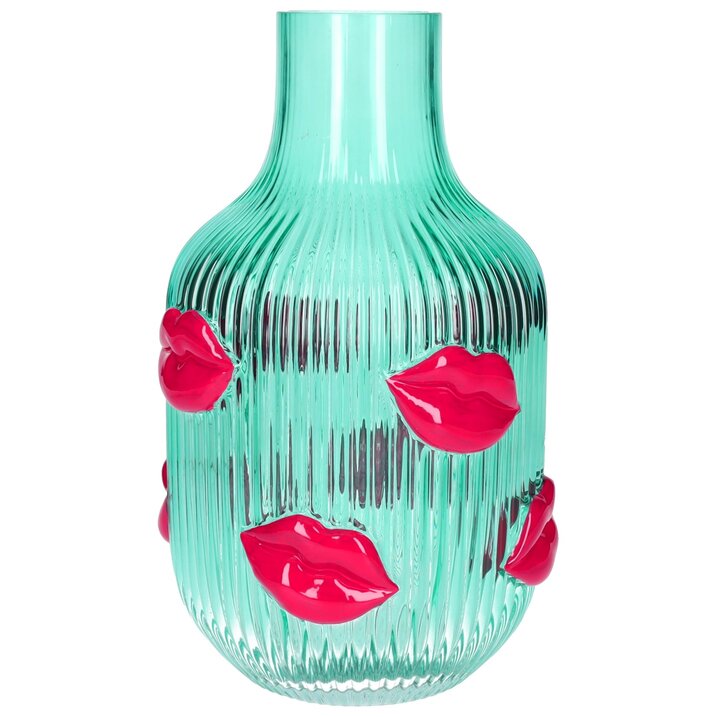 L´amour, Vase, H(25cm), Lippen, türkis/transparent, gs