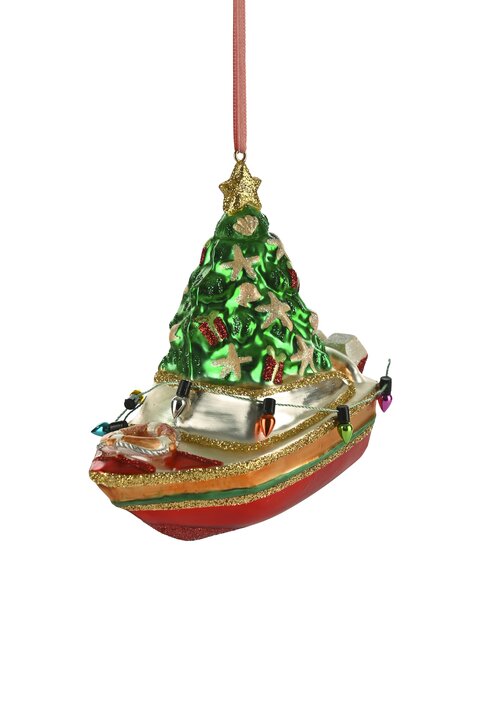 Hänger Boot mit Weihnachtsbaum, rot/grün