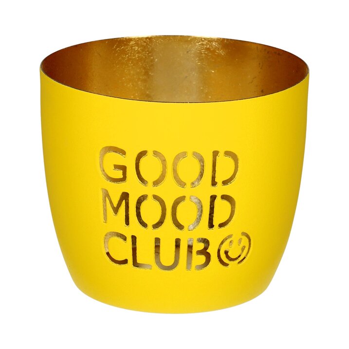 Madras, Windlicht, M, Motiv: Good mood club, neon gelb/gold