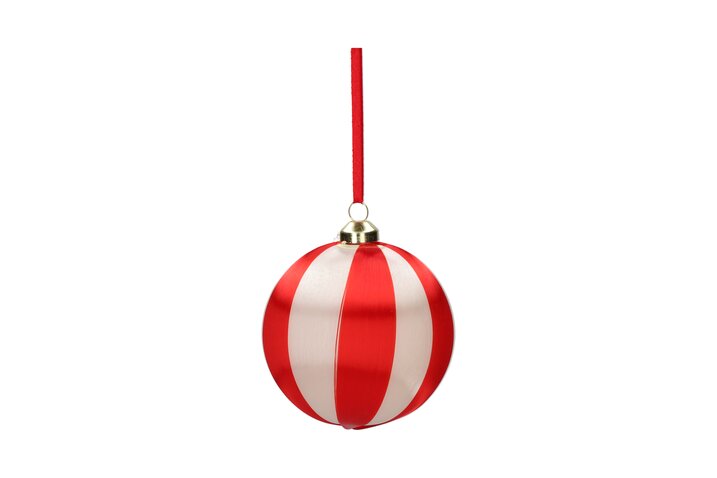Chinois, christmas ball, 8cm, stripes, red/white