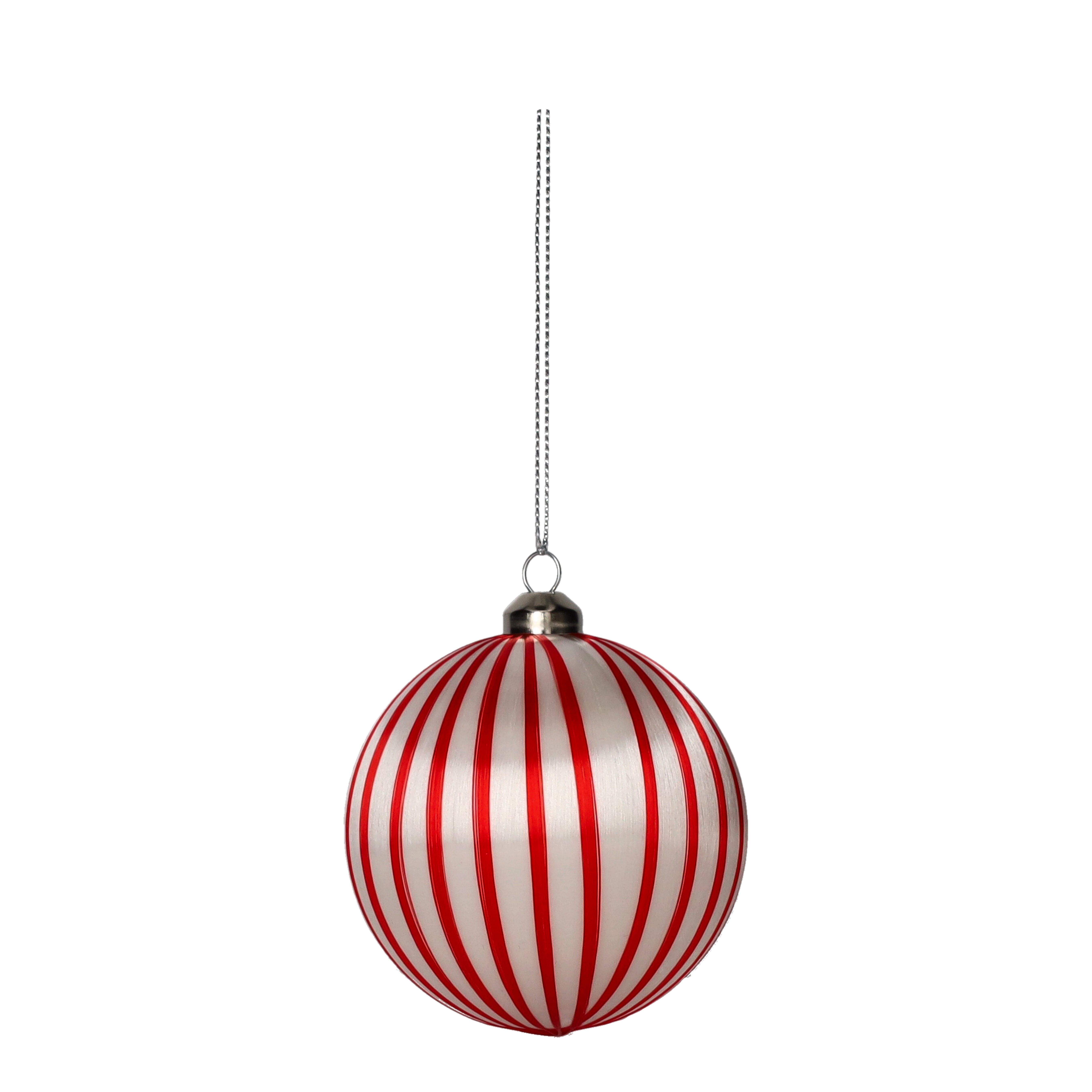 Chinois, Weihnachtskugel, 8cm, dünne Streifen, rot/weiß