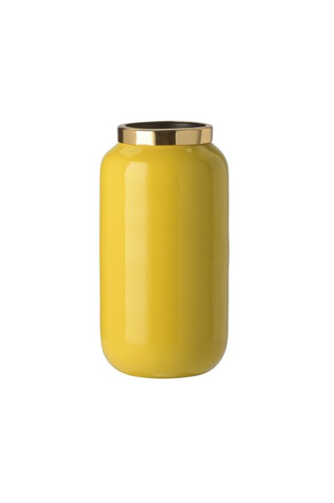 Saigon, Vase mit Metallring, XXS(H12cm), gelb/gold
