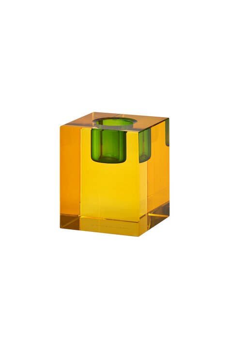 Dioptrics, crystal candle holder, h6cm, block shape, yellow/green, sprayed