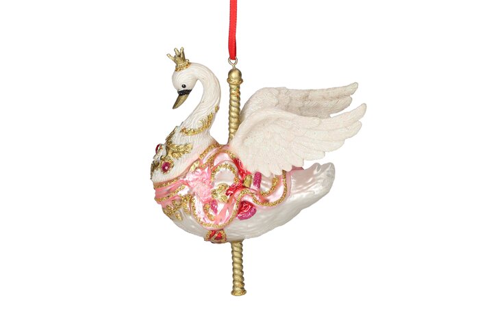 Hänger Karussell Schwan, weiß/rosa