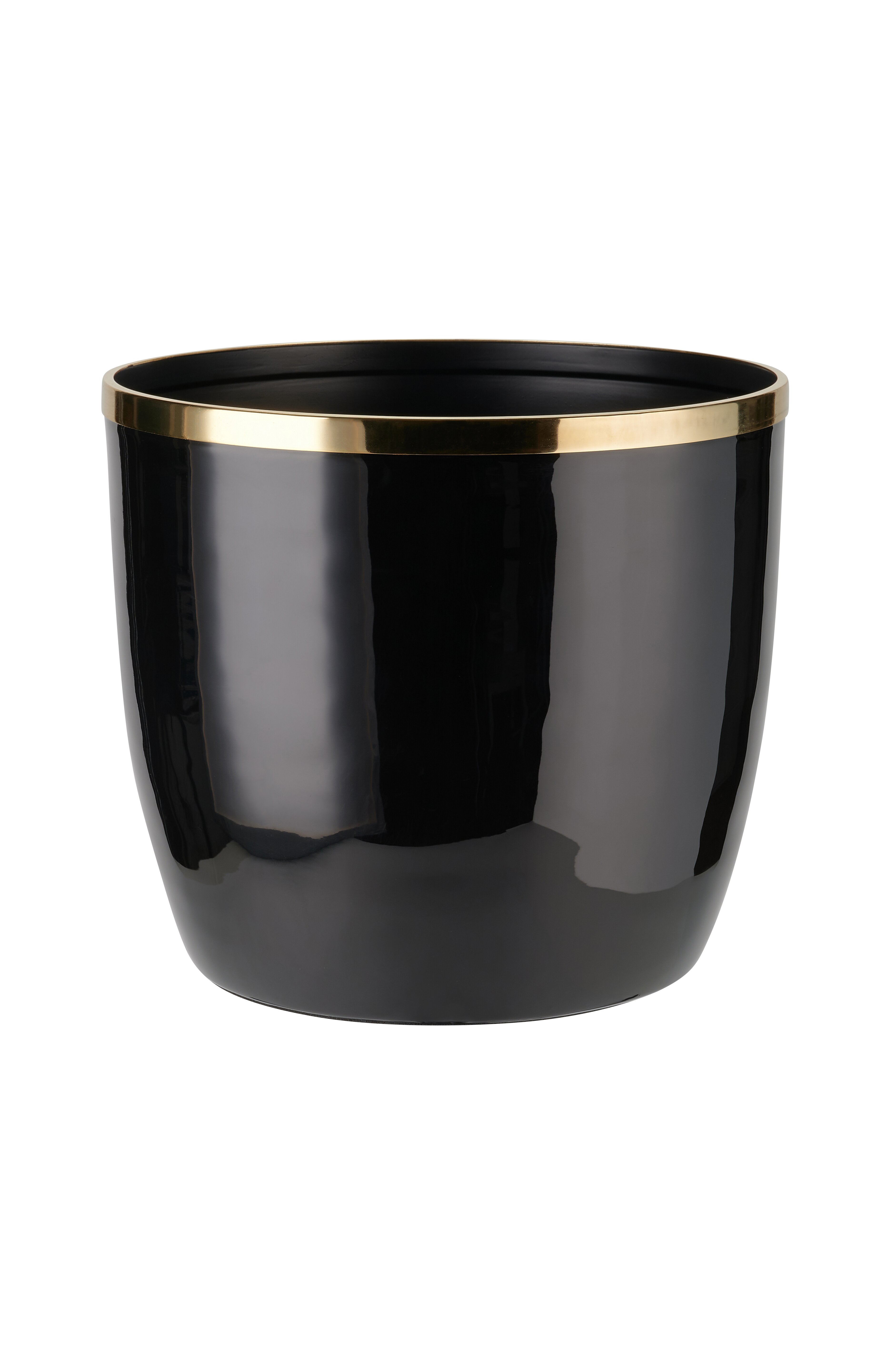 Saigon, Übertopf mit Metallring, L(H23,5cm), schwarz/gold