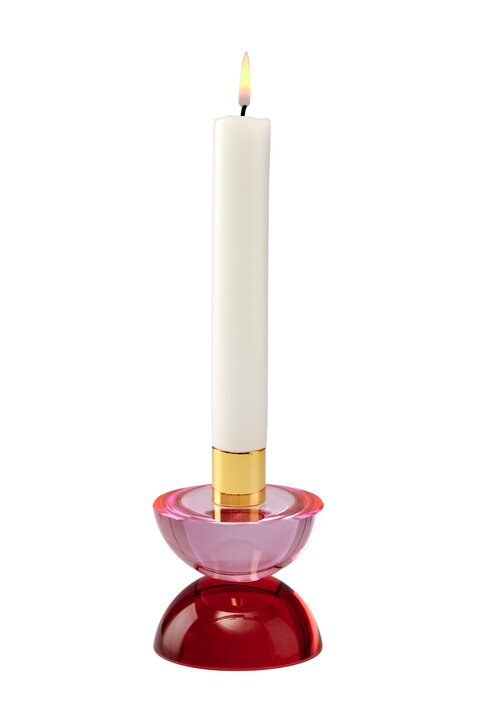 Dioptrics, crystal glas candle holder, Cabochon, double, pink/red, sprayed