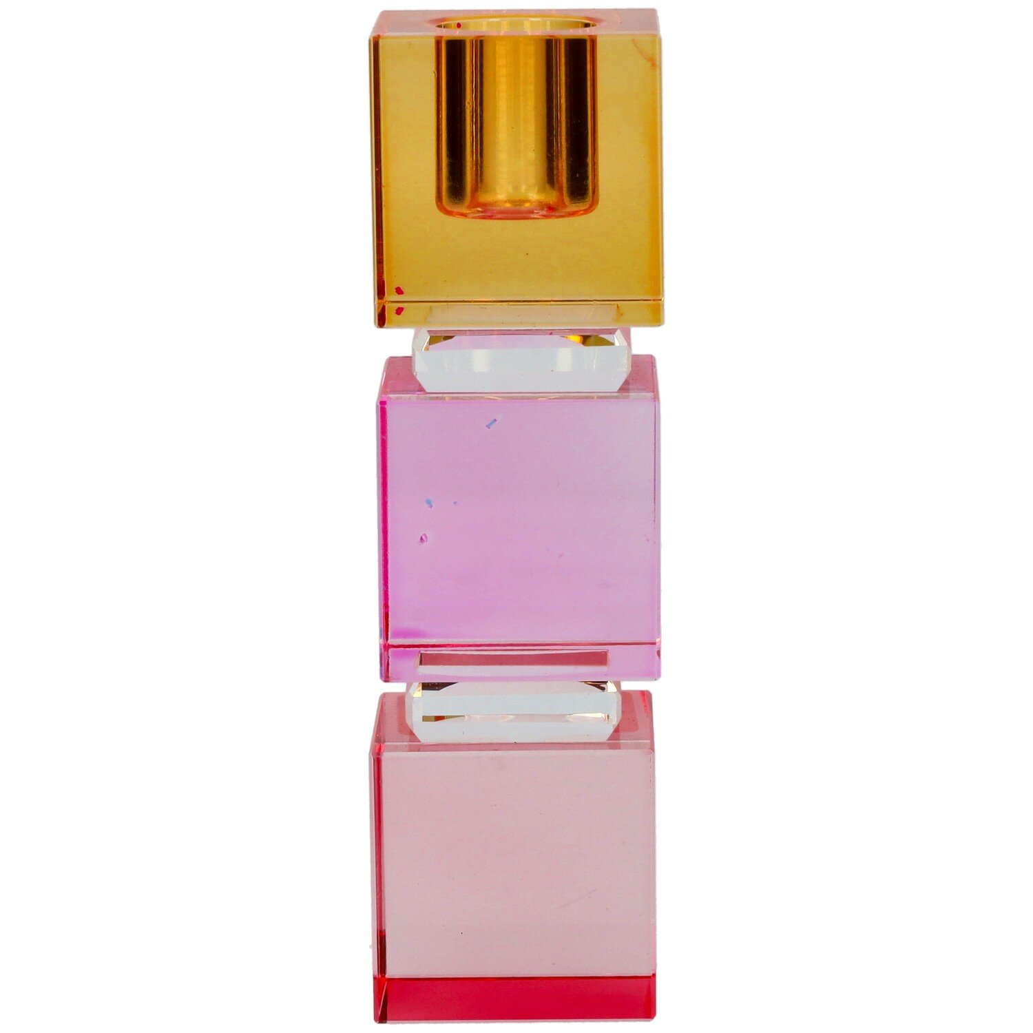 Sari, Kristallglas, Kerzenhalter H13,8cm, eckig, rosa/orange, gs