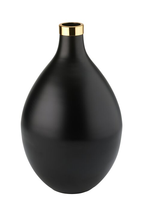 Saigon, Vase mit Metallring, L(H40cm), bauchig, schwarz/gold