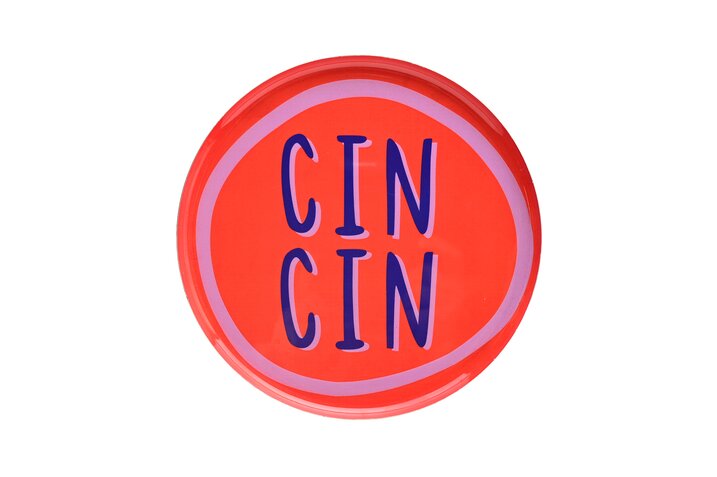 Love Trays, Dekotablett, S, Motiv: Cin cin, rund, neon rot