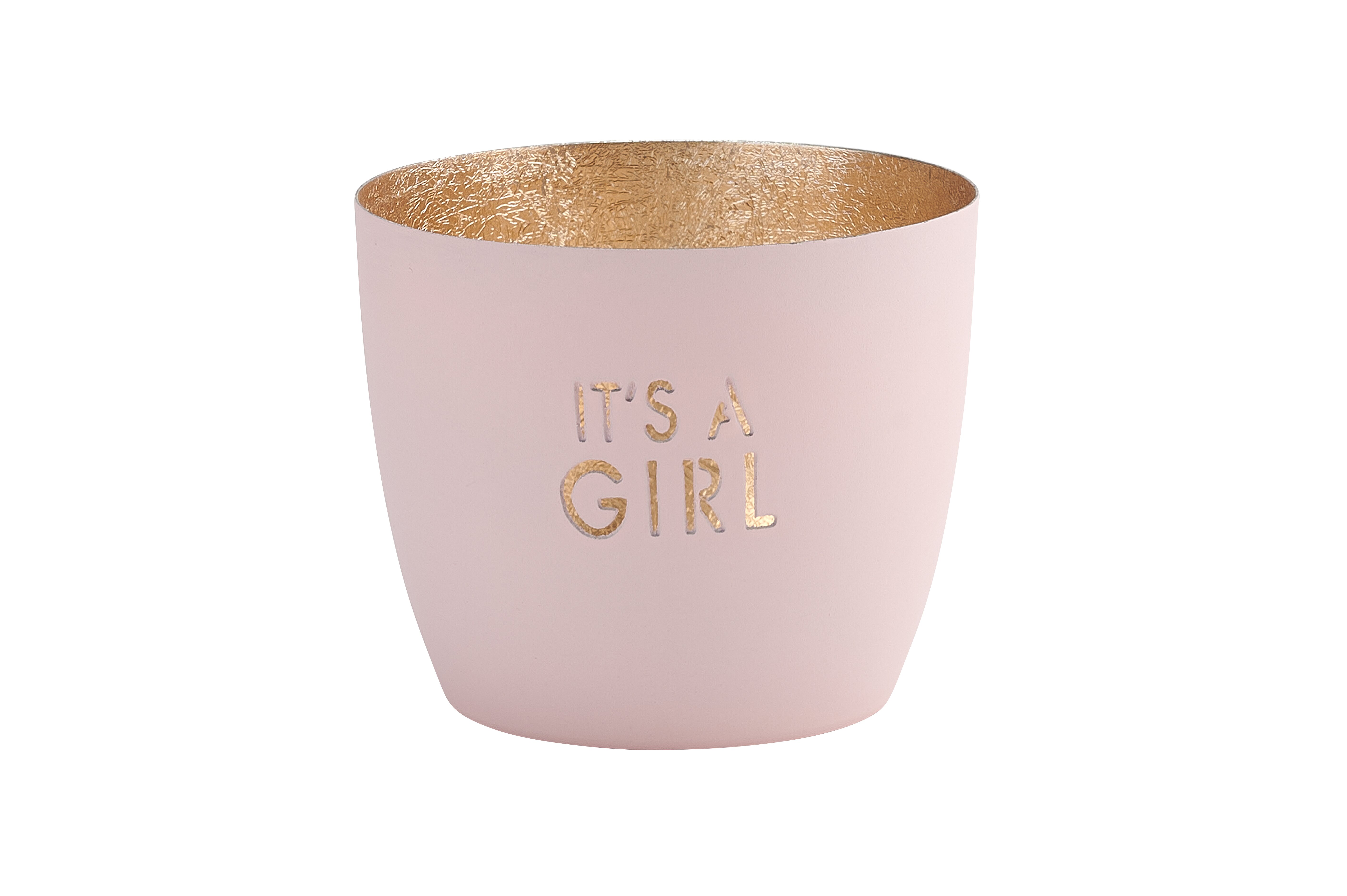 Madras, Windlicht, M, Motiv: It's a girl, pastellrosa/gold