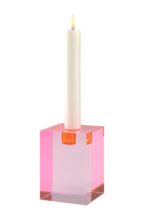 Dioptrics, crystal candle holder, L(h11cm), block shape, pink, sprayed