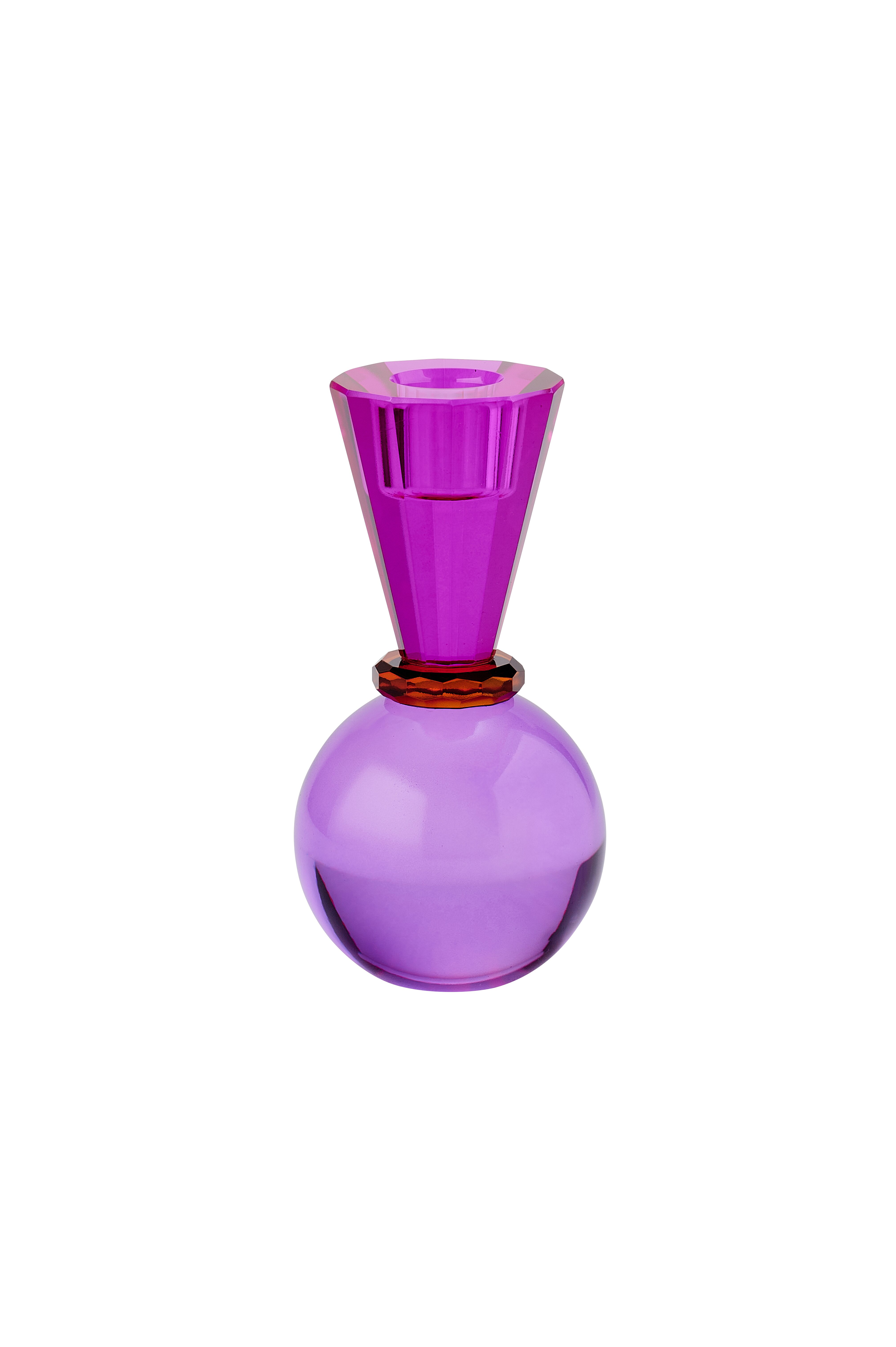 Sari, Kristallglas, Kerzenhalter H13,5cm, Kugel/Konus, pink/lila, gs