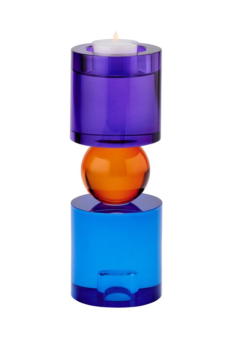 Sari, Kristallglas,  Kerzen-/Teelichthalter M(H21,5cm), rund, blau/orange/lila, gs