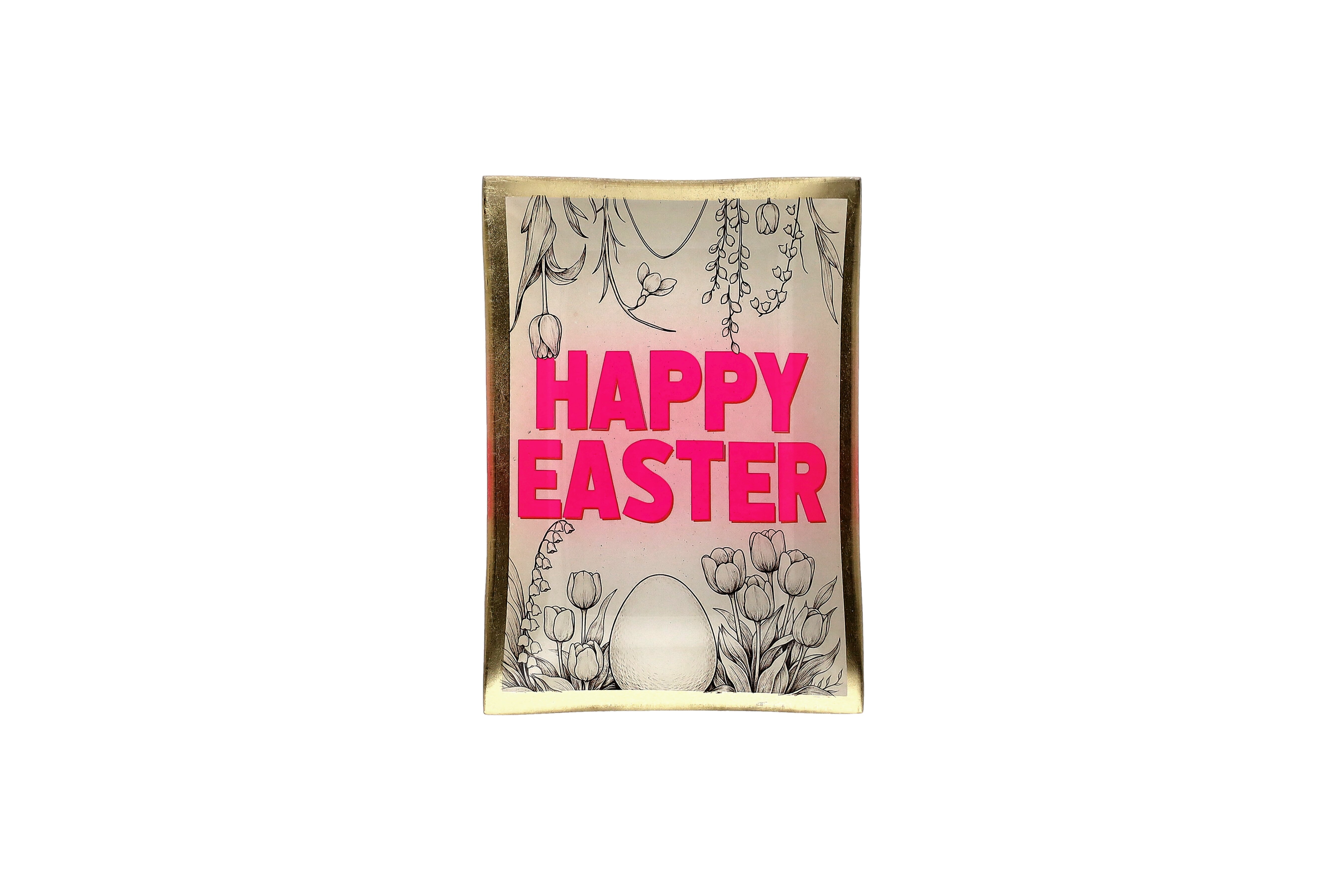Love Plates, glass plate m, motive: happy easter, beige/hot pink