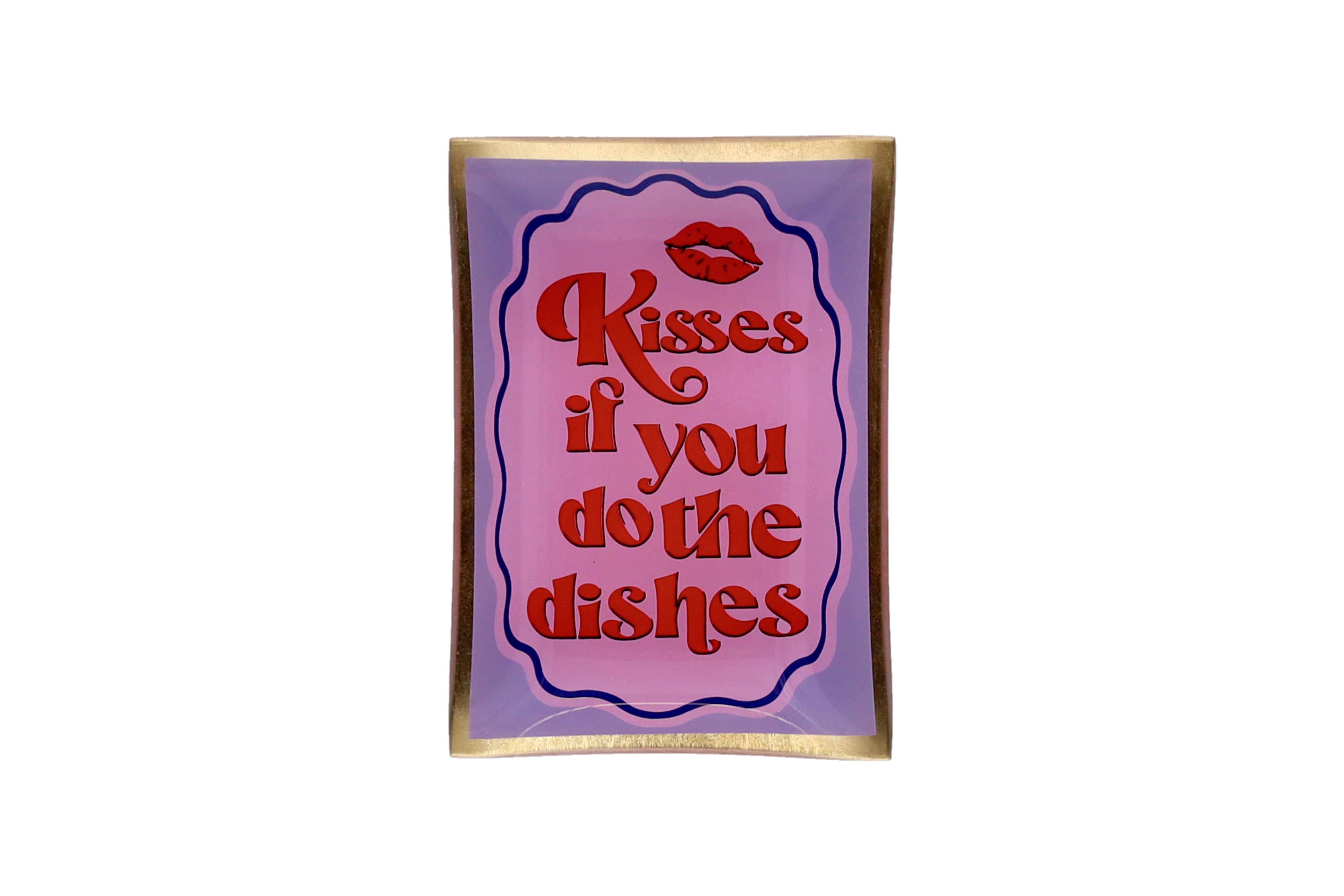 Love Plates, Glasteller M, Motiv: Kisses if you do the dishes, rosa/lila