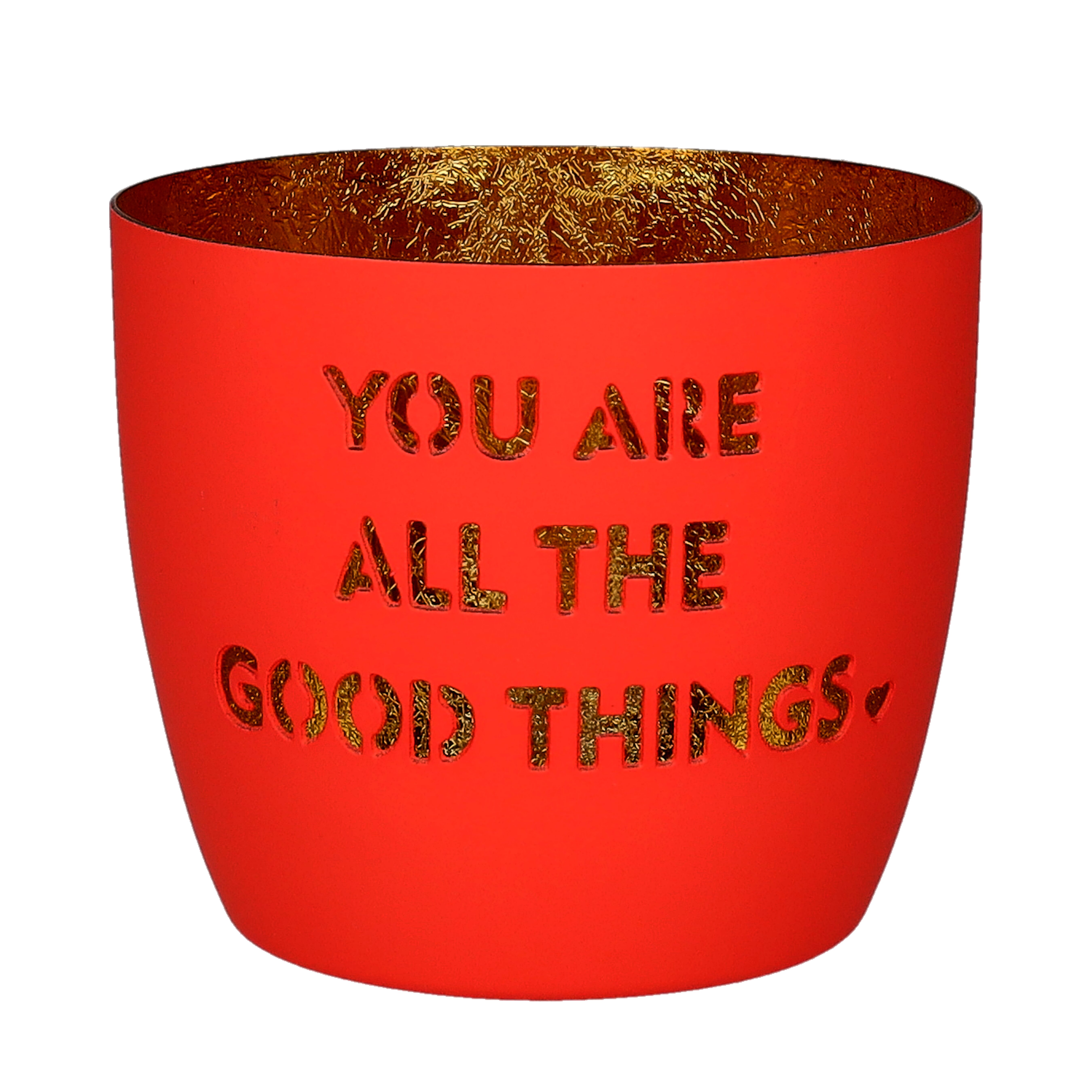 Madras, Windlicht, M, Motiv: You are all the good things, neon coral/gold