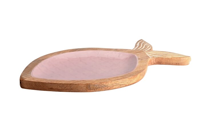 Boathouse, tray, M, mango wood, fish shape, pink