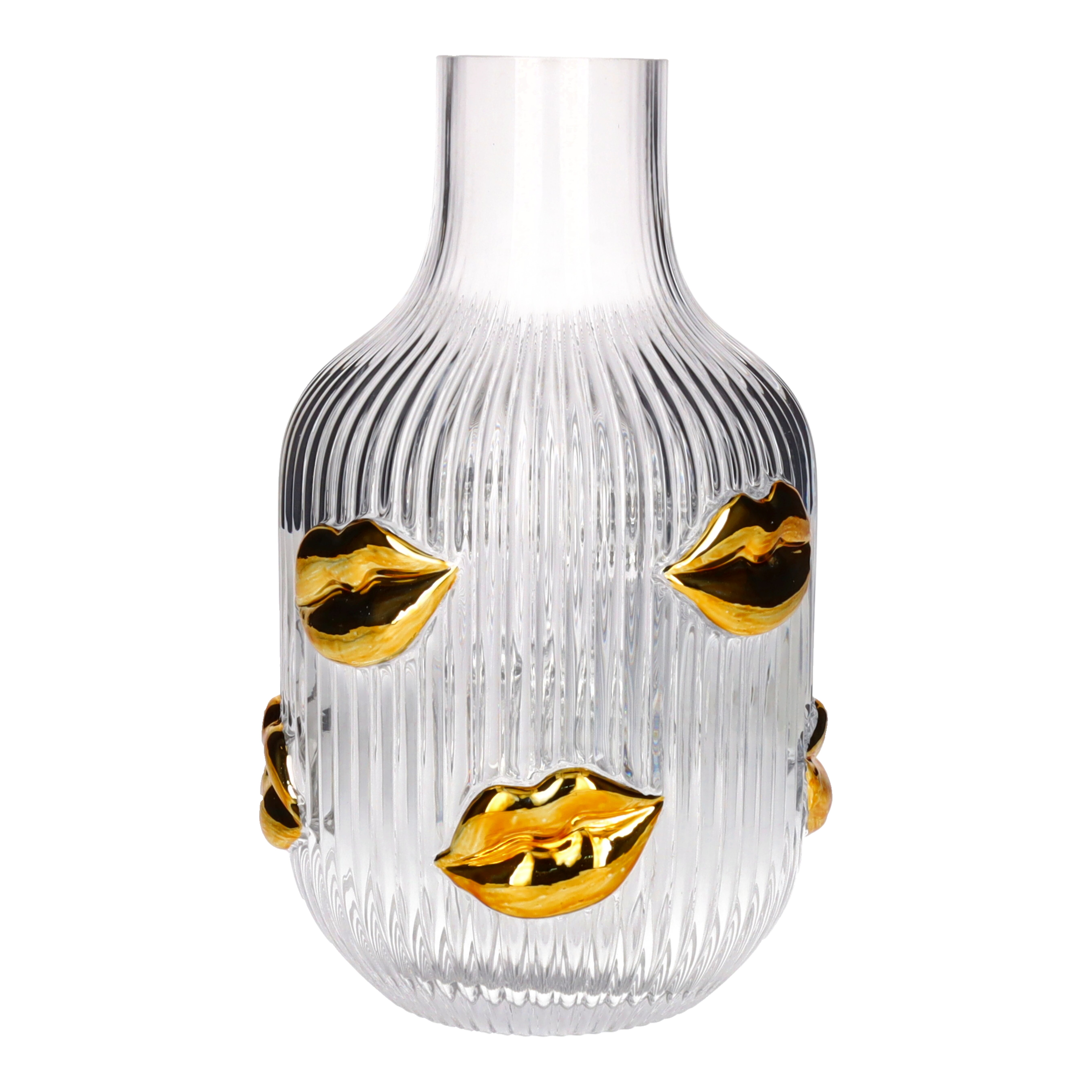 L´amour, Vase, H(25cm),  Lippen Gold, transparent, gs