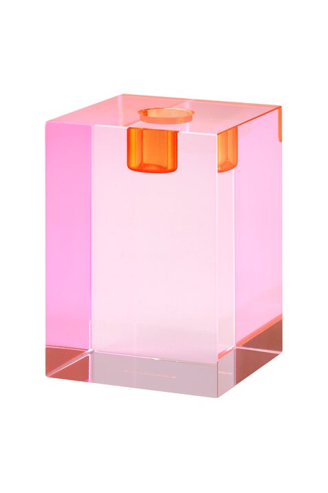 Dioptrics, crystal candle holder, L(h11cm), block shape, pink, sprayed