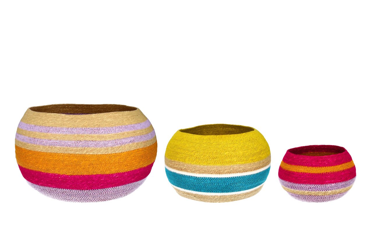 Boathouse, basket set of 3pcs., belly shape, multicolor