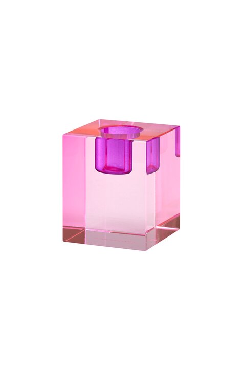 Dioptrics, crystal candle holder, h6cm, block shape, pink/purple, sprayed