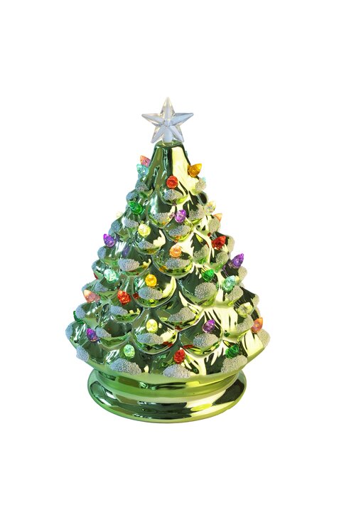 Luce, xmas tree with led, M(h20,5cm), porcelain, green