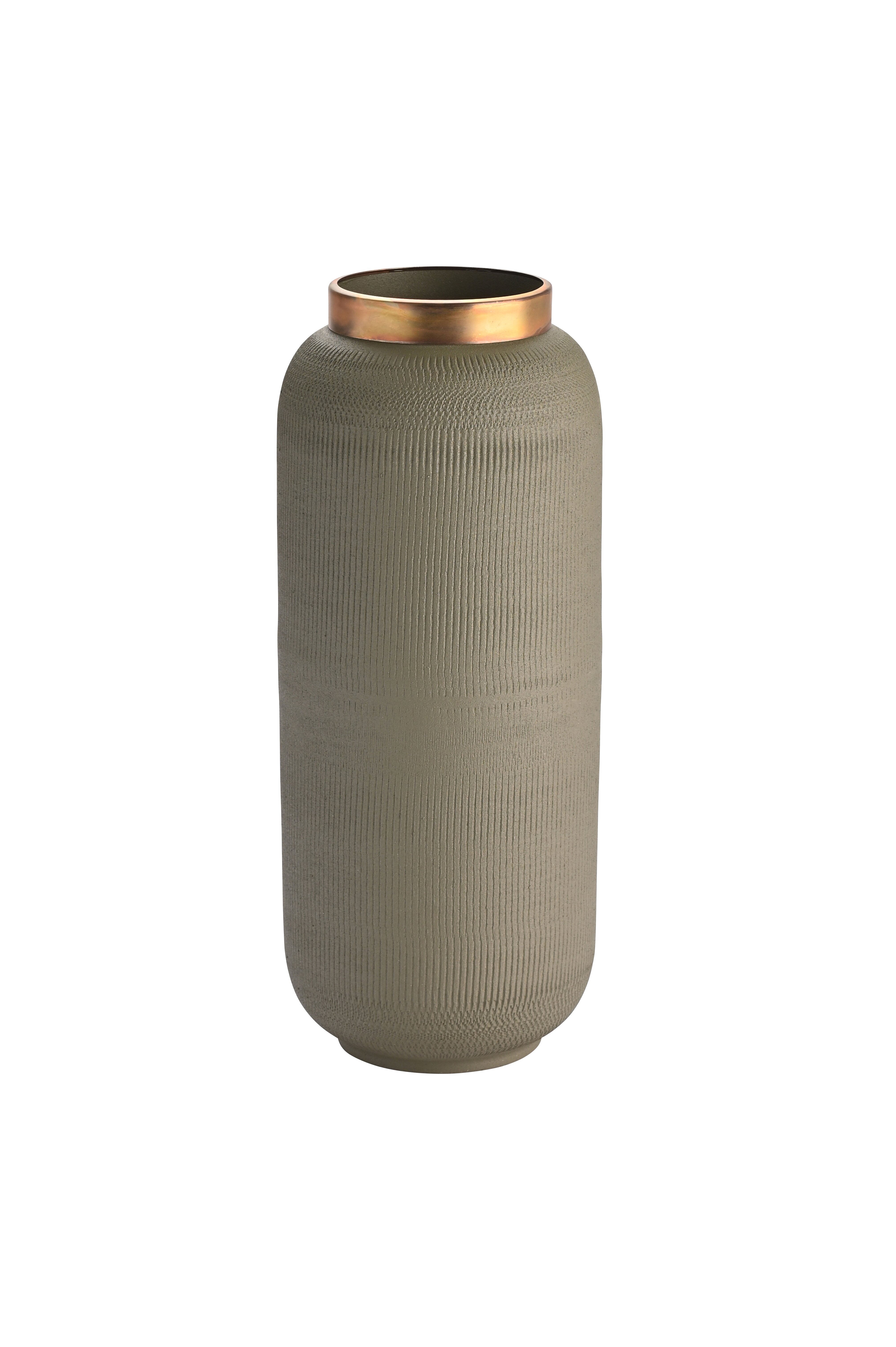 Saigon, Vase mit Metallring und Struktur, M(H32cm), matt, olive/antik