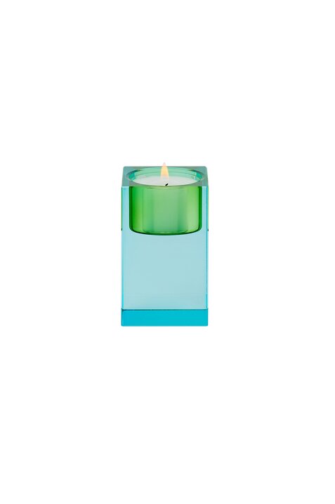 Sari, crystal glas, tea light holder S(h7,7cm),  blue/green, sprayed