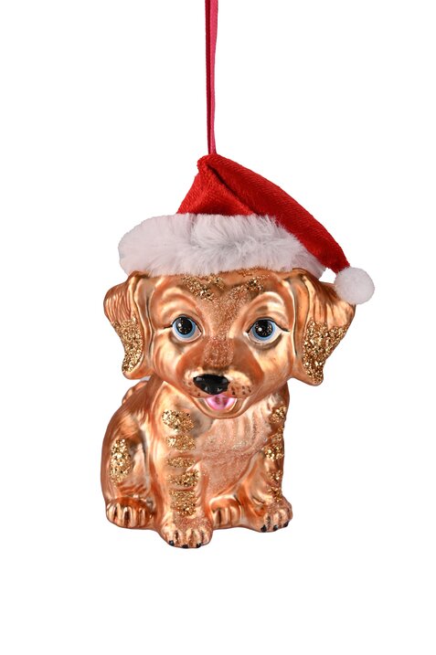 Hänger Hund mit Weihnachtsmütze, braun