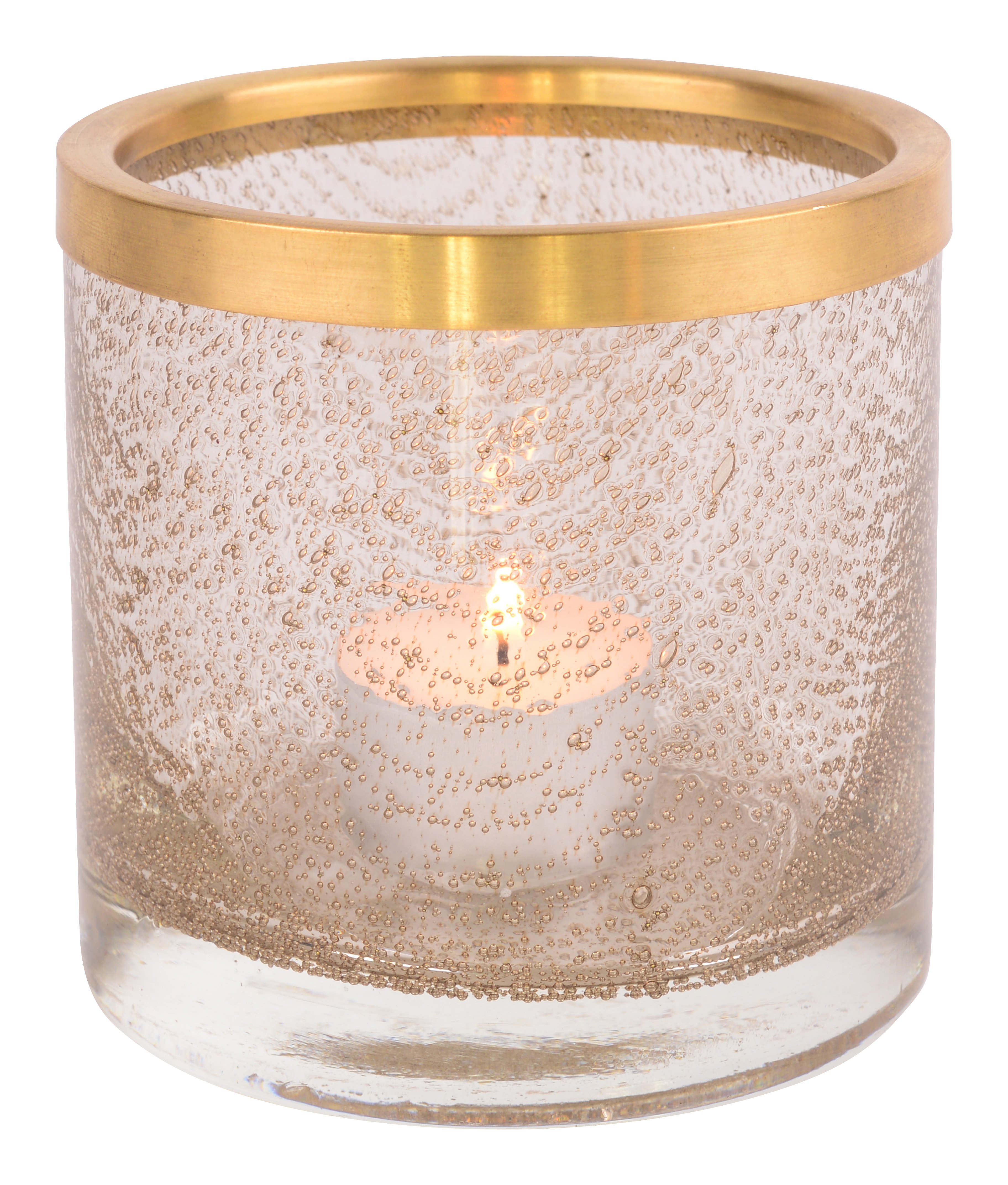 Flagon, Windlicht Bubbles M mit Goldrand, grau, df