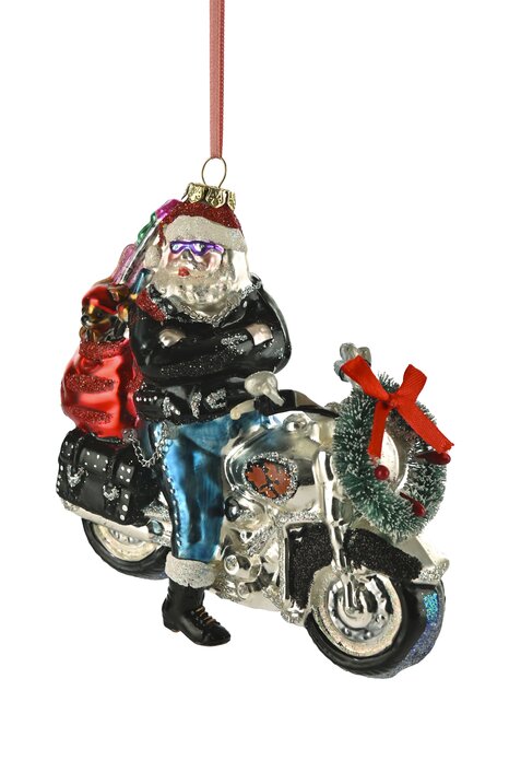 Hänger Santa auf Bike, schwarz/silber