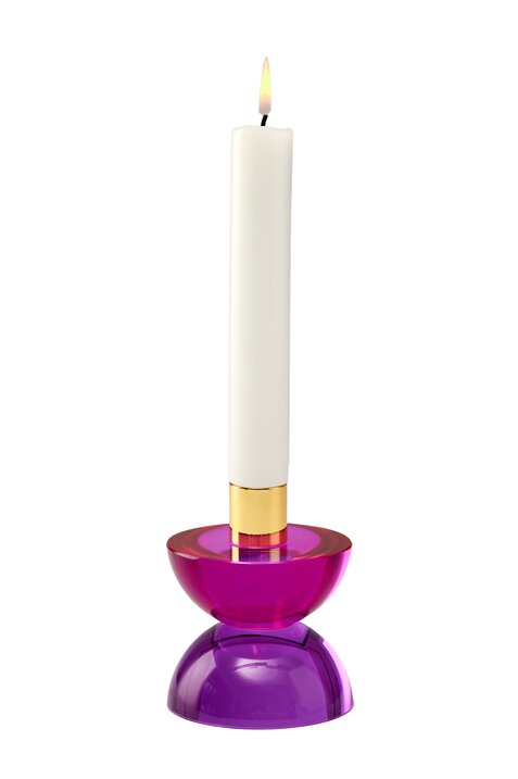 Dioptrics, crystal glas candle holder, Cabochon, double, neon pink/purple, sprayed