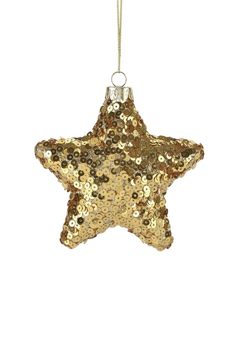Seoul, Weihnachtsanhänger Stern, Glitzer, Pailletten, gold
