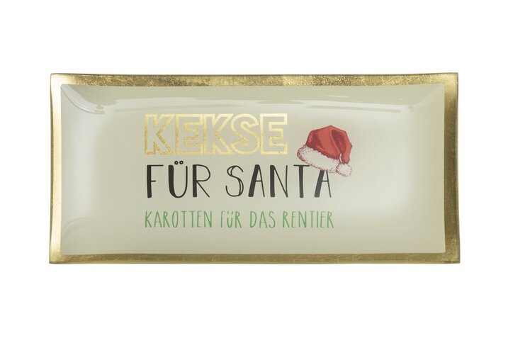 Love Plates, Glasteller, L, Kekse für Santa, hellgrau
