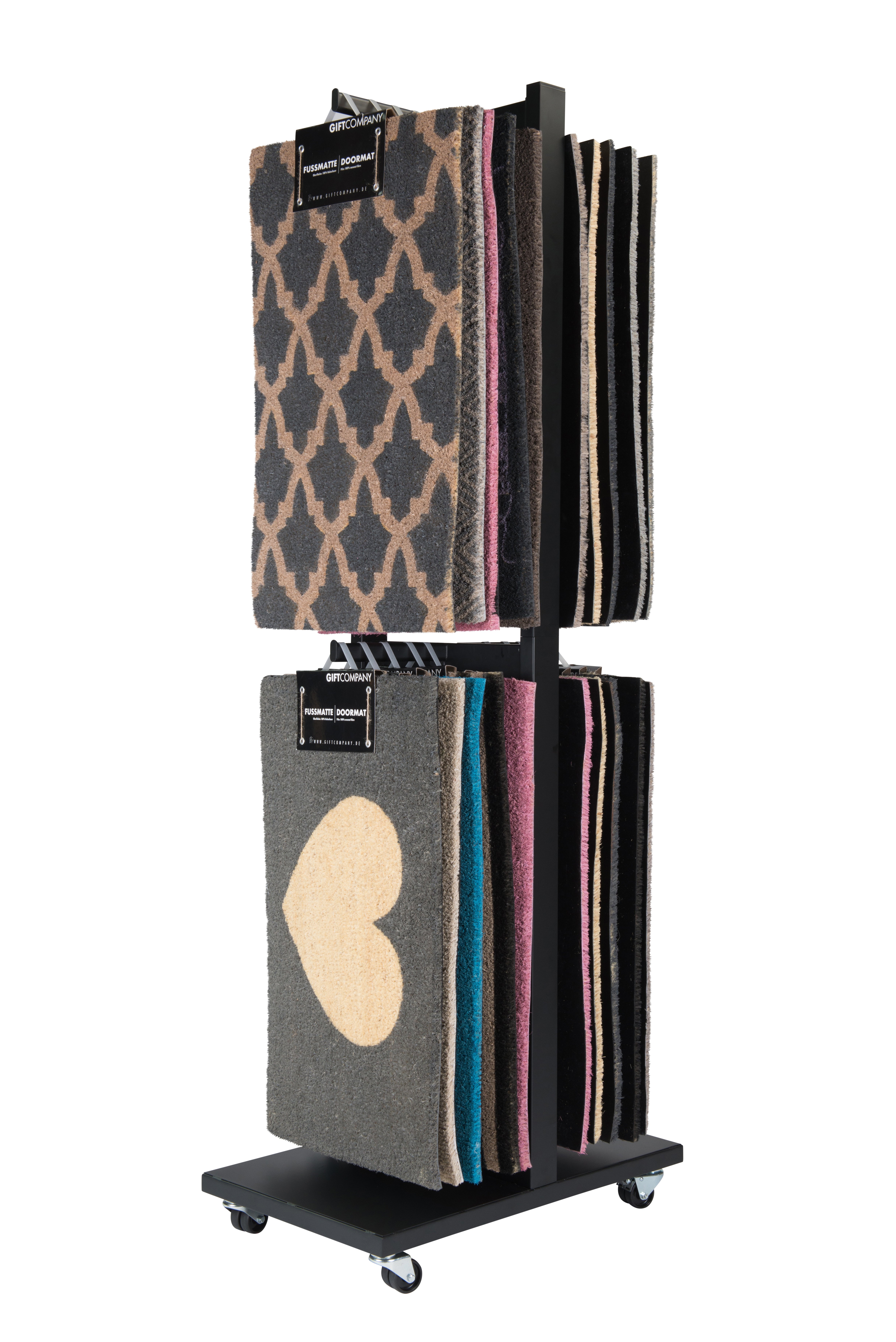 display for doormats 2-sided, 12 washables/8 coco per hook
