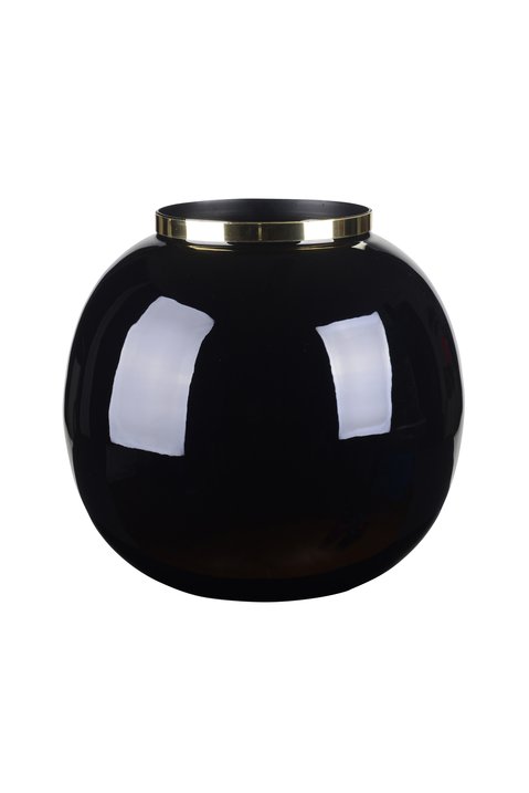 Saigon, Vase mit Metallring, Kugel, schwarz/gold