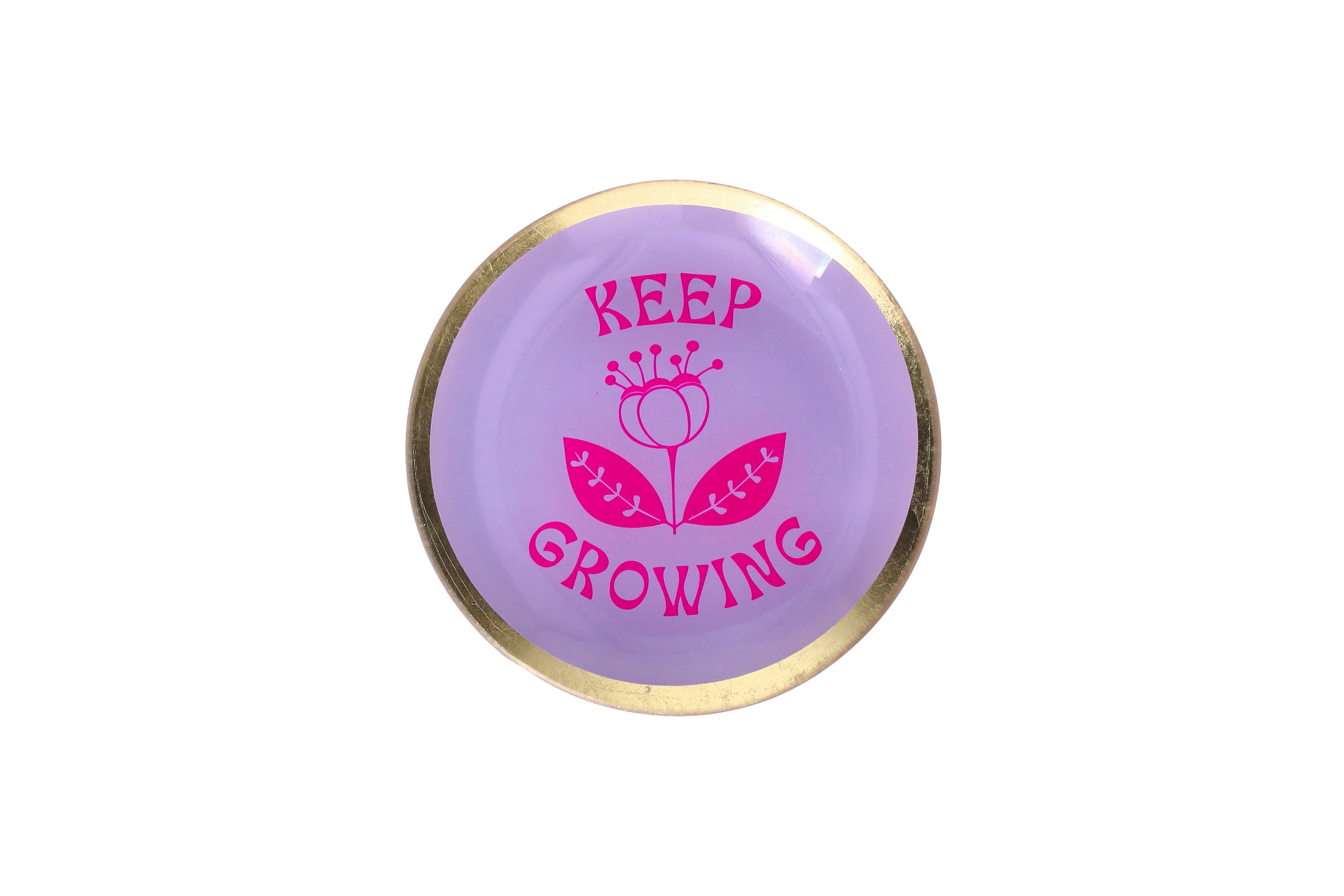 Love Plates, Glasteller M, Motiv: Keep Growing, rund, lila