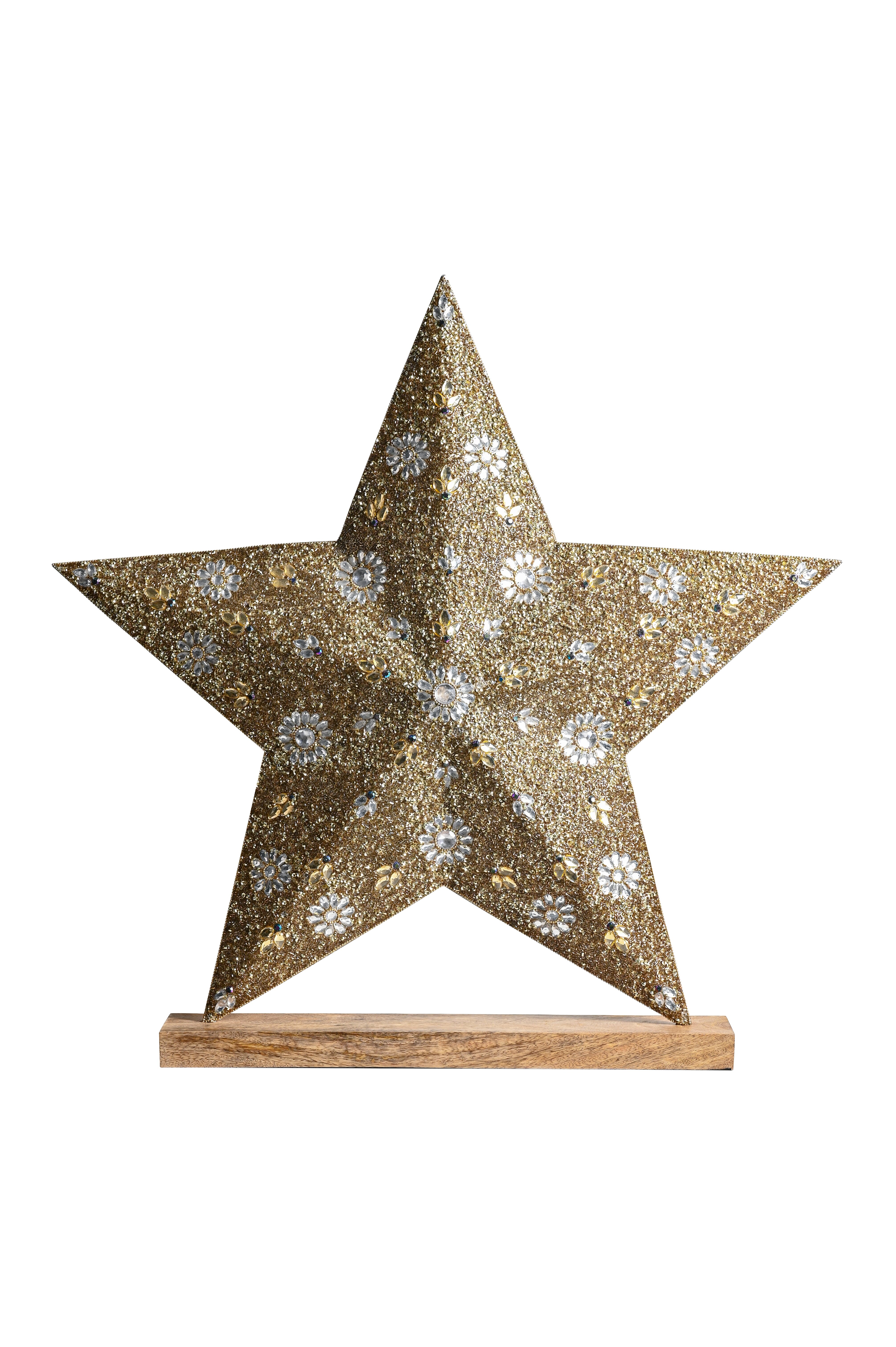 Opium, deco-star with base, XL, stones, sequins, gold