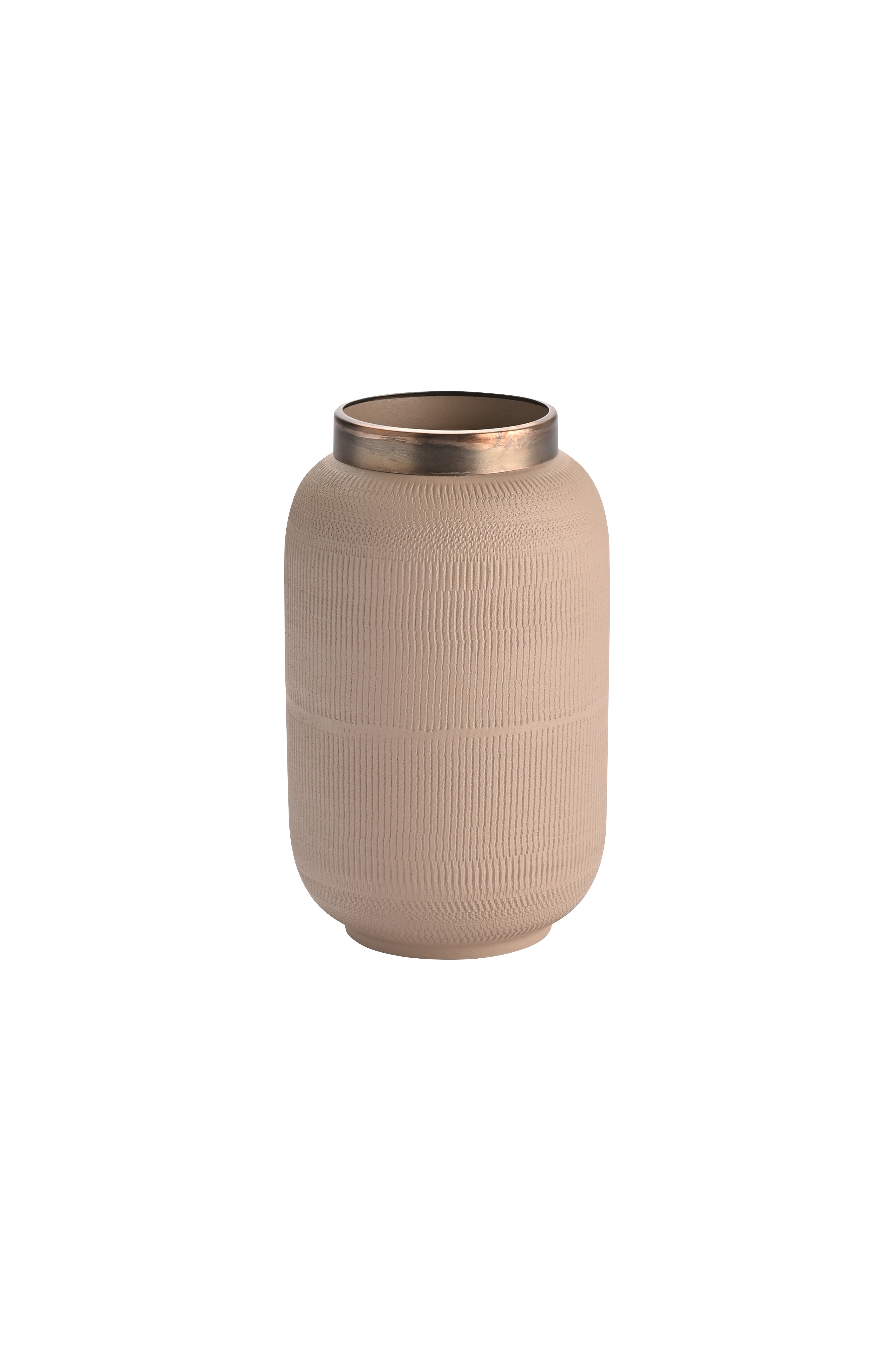 Saigon, Vase mit Metallring und Struktur, S(H23cm), matt, sandstone/antik