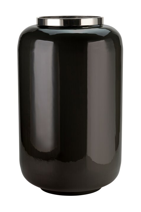 Saigon, Bodenvase mit Metallring, XL( H65cm), schwarz/silber