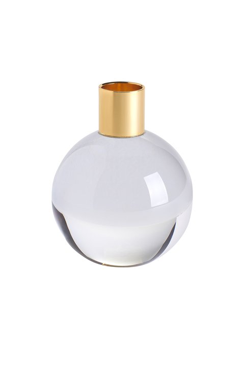 Dioptics, crystal glass, candle holder, H9,5cm, ball, clear, solid