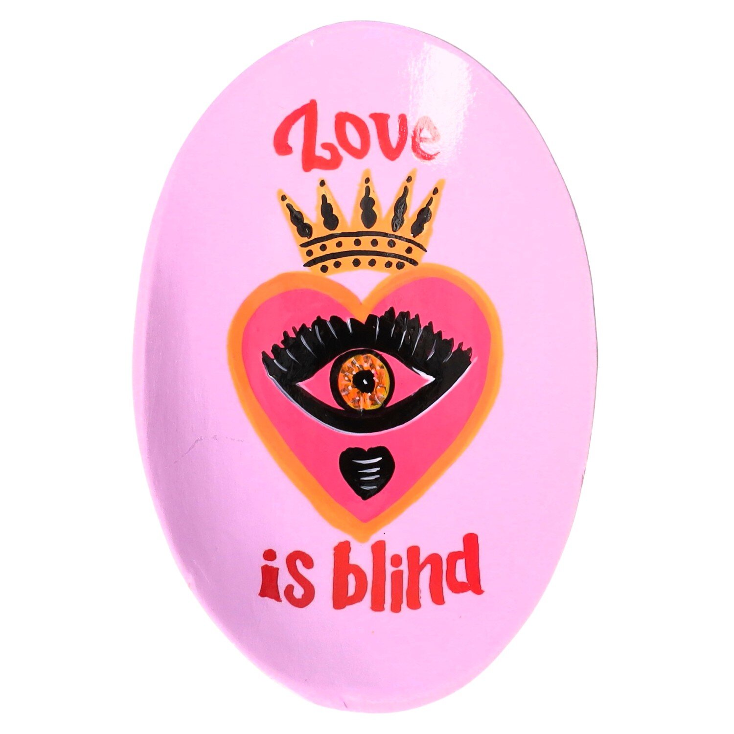 Love Plates, Dekoteller, Mangoholz, Motiv: Love is blind, oval, rosa