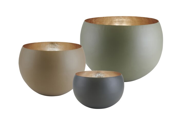 Madras, Windlicht, XXL, 3er Set, flannel/dunkelgrau/sandstone/gold
