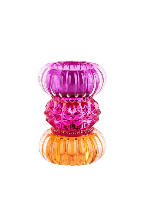 Sari, Teelichthalter H11,5cm, rund, orange/pink/lila, gs