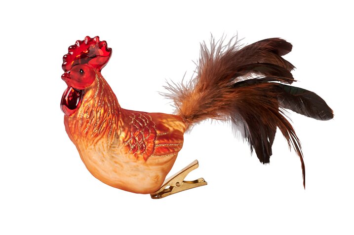 hanger rooster w. clip, feather, orange