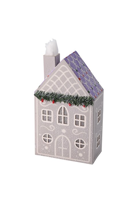 Candy, house w. LED and fir garland, gray